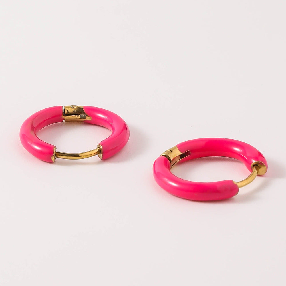Wholesale Titanium Steel Enamel Colored Multi Color Drip Oil Premium Feeling Water Washable Non Fading Earrings